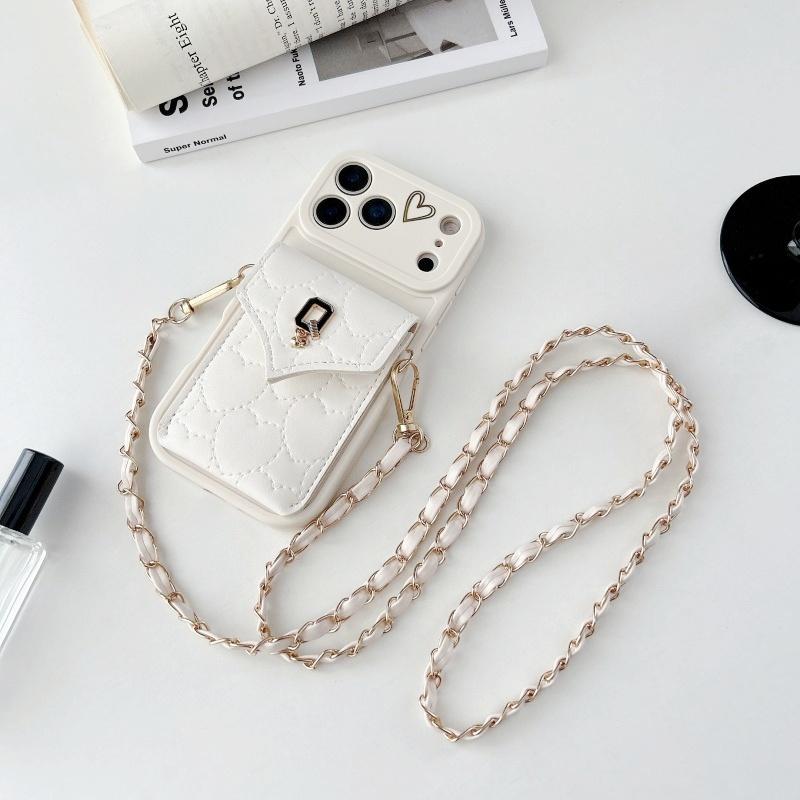 

Strap Wallet Case for iPhone 17 Pro Max Air 16 Plus 11 12 13 14 15 Pro Card Slot Metal Crossbody Lanyard Rope Love Bag Cover for iPhone11 Pro Max