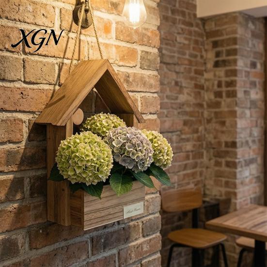 Rustic Home Wall Decoration Wooden Planter, Creative Hanging Flower Pot Basket for Indoor Plants Decorative Faux Flowers, Decor Living Room