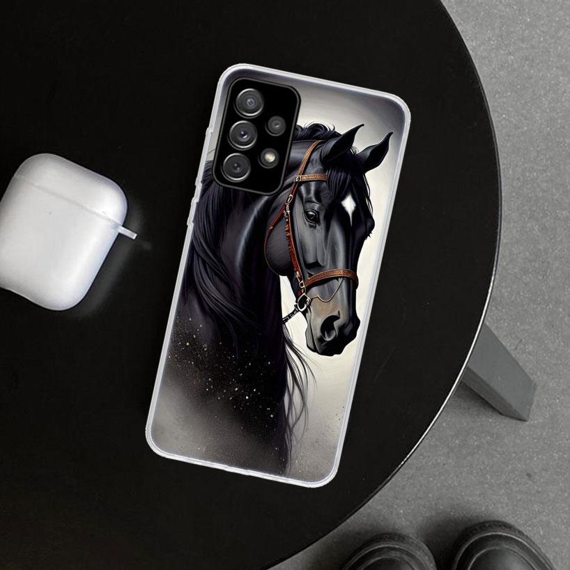 Animal Black Horse Phone Case for Samsung Galaxy A17 A16 A26 A36 A56 A57 A37 A15 A25 A35 A55 A14 A24 A34 A54 A13 A23 A33 A53 Gal