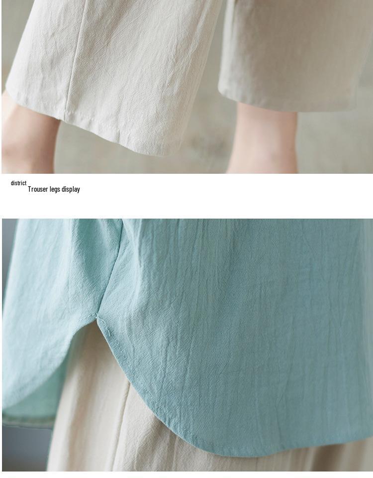 Mom's Trendy Ethnic Cotton Linen Slimming Two-Piece Summer Set