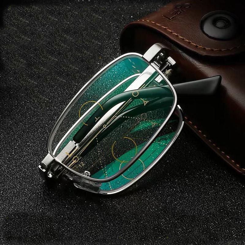 

Anti-Blue Light Folding Reading Glasses Portable Progressive Biofocal Eyewear Men Presbyopic Eyeglasses with Leather Case 4.0