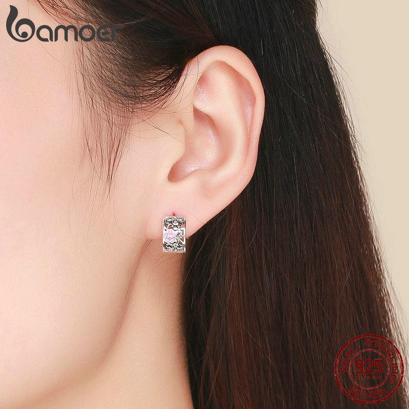 Cercei cu știfturi rafinați din argint sterling 925 BAMOER, cu flori de margarete