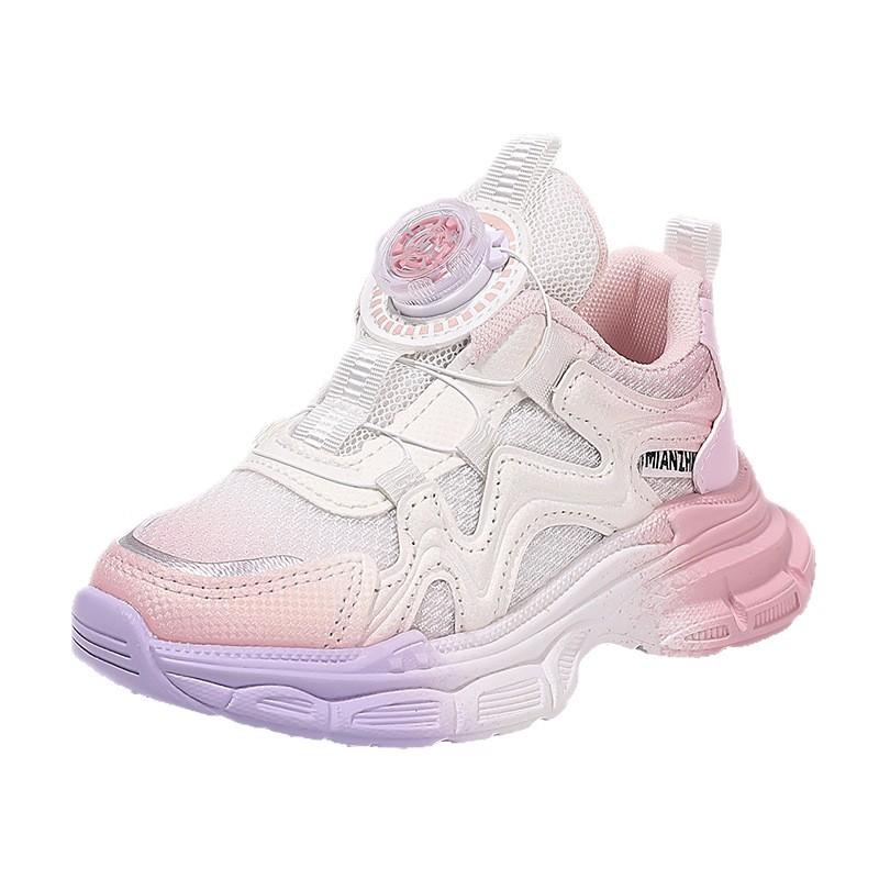 Girls shoes 2025 new spring and autumn girls fashion children's sports shoes running soft-soled dad shoes rotating buckle