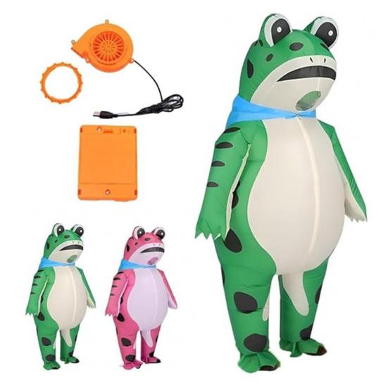 Aufblasbares Froschkostüm für Erwachsene Kinder Lustiges Aufblasbares Froschkostüm mit Luftpumpe Frosch-Einteileranzug für Halloween-Party