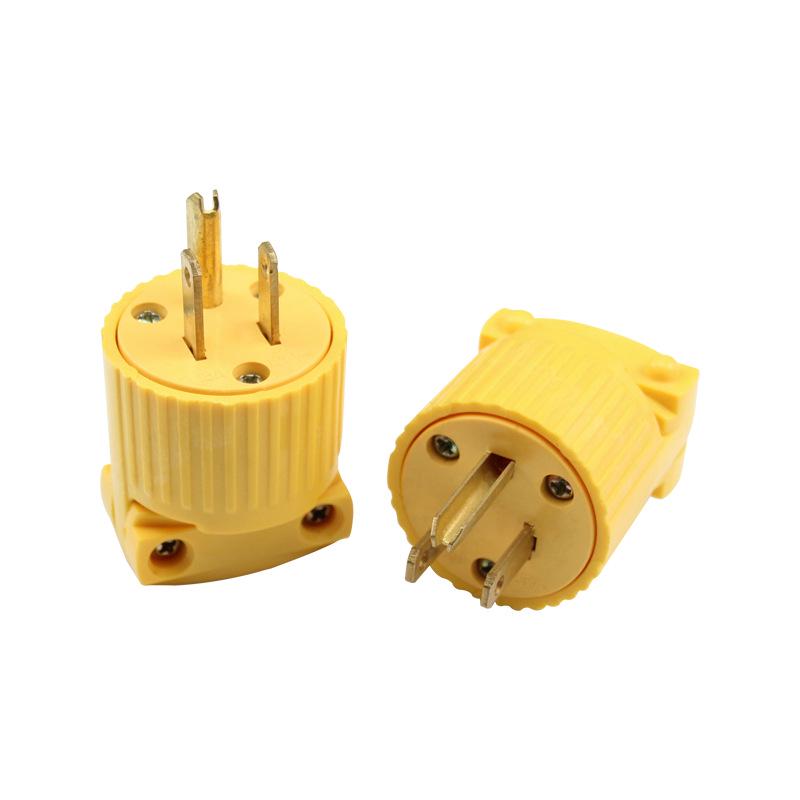 South America 15A US Standard NEMA 5-15P 3-Pole 125V Power Plug with Mexico NOM Certification U38/3P Yellow US 15A Plug