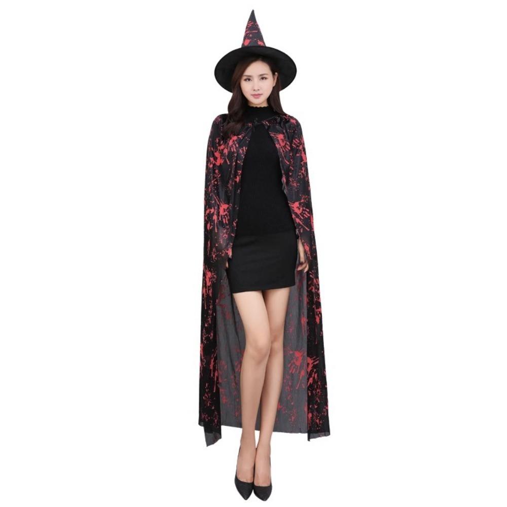 Blood Printed Halloween Blood Costume Cosplay Props Horror Cape Witch Cloak Hat Set  Decoration