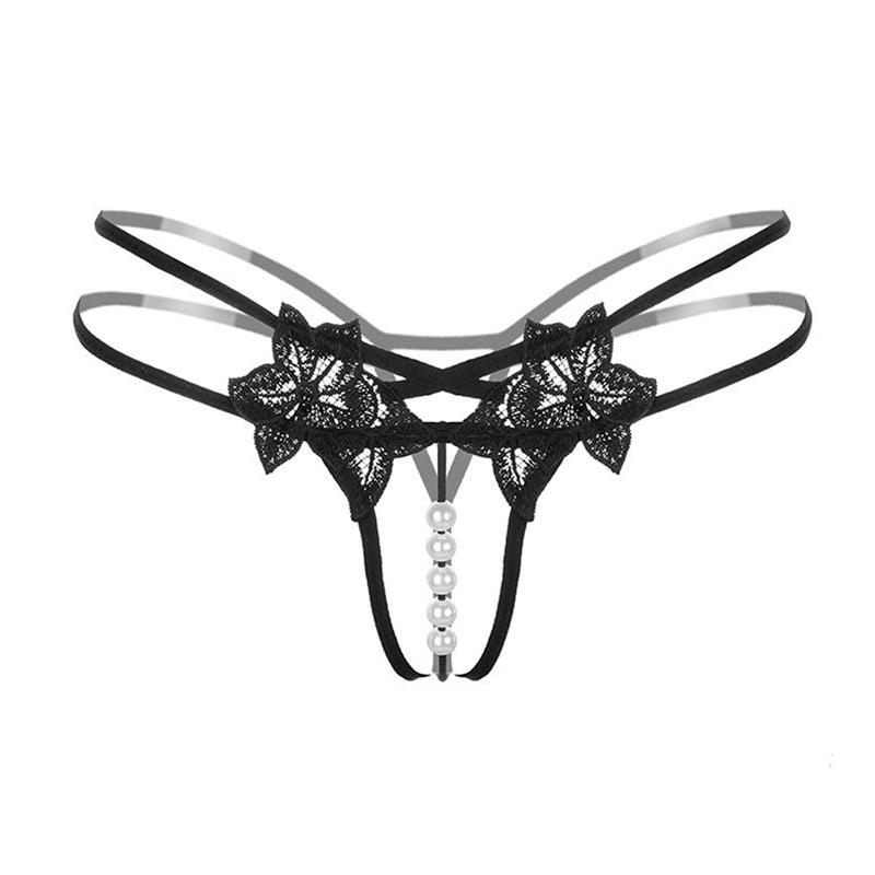 1Pc Solid Color Sexy Lace Panties Transparent Lingerie Open Crotch Briefs Underwear Women Thongs Nylon Pearl