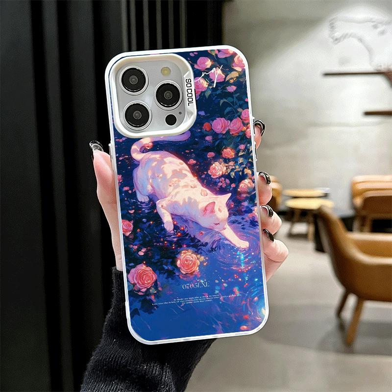 Night Moon Cat Dreamy Art Shockproof Phone Case for iPhone 17 Air 16 16E 15 Pro Max 14 Plus 13 Mini 12 Back Cover Anti Fall Fund