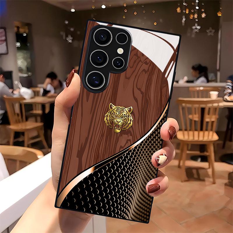 Handsome Golden Tiger Brown Texture Pattern Glass Phone Case Cover for Samsung for Galaxy S26/S25 Ultra/S24/S23+/S22/S20