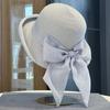 Korean Style Bow Woven Sun Hat for Kids Wide Brim Small Face Summer Outdoor Vacation Style Grass Hat