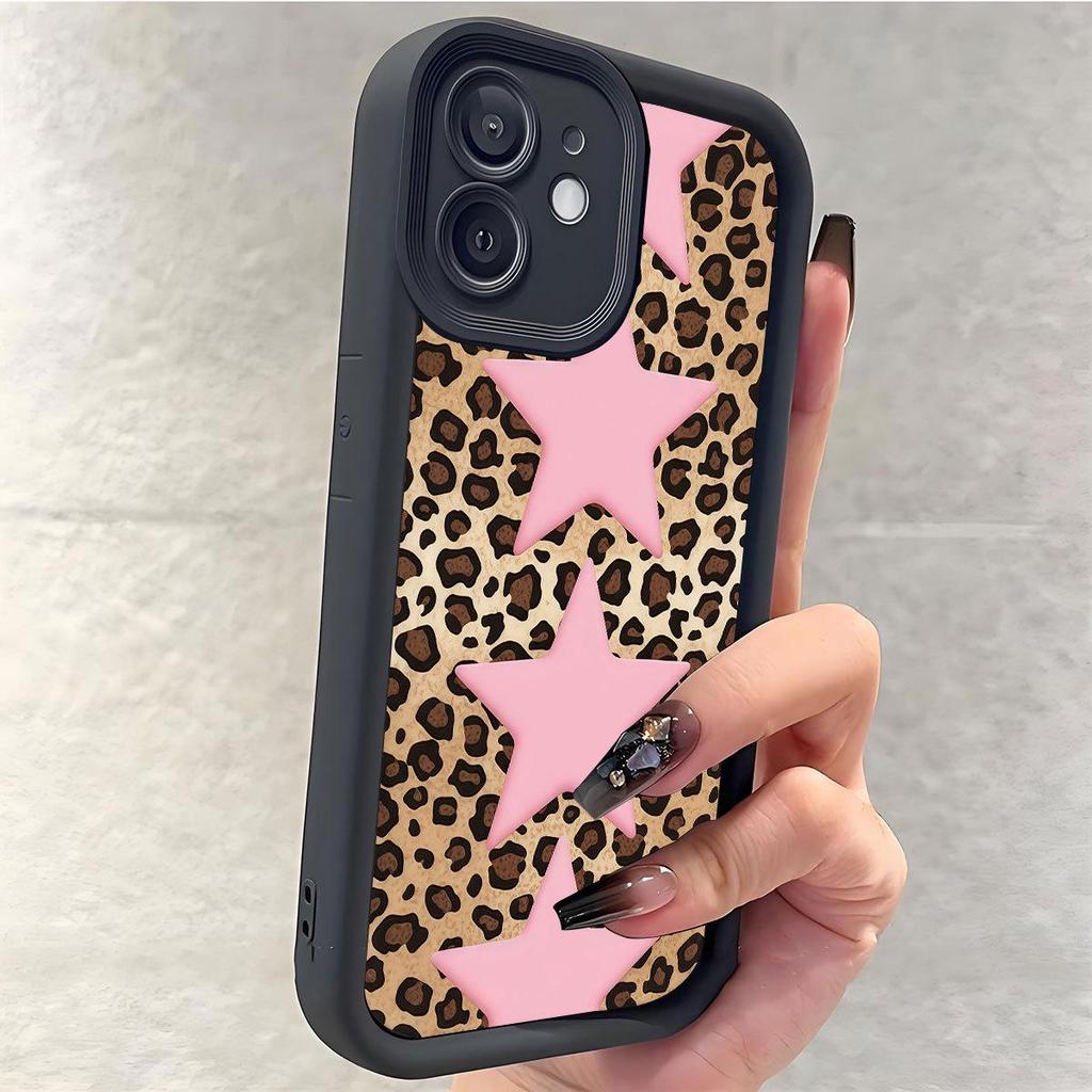 Leopard Print Pink Stars iPhone 15/16/17 Pro Max Case