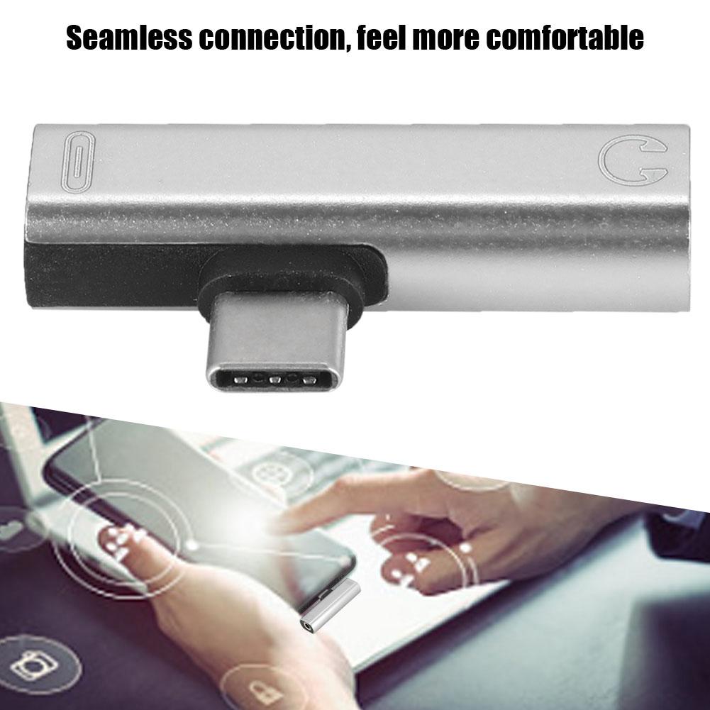 2 In 1 Type C To 3.5mm Jack Headphone USB Charging Converter Multi Function Transverter Silver