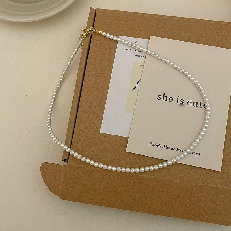 

Модное круглое ожерелье-чокер из стеклянного жемчуга, классическая универсальная легкая роскошная цепочка для свитера для нишевой модной бижутерии