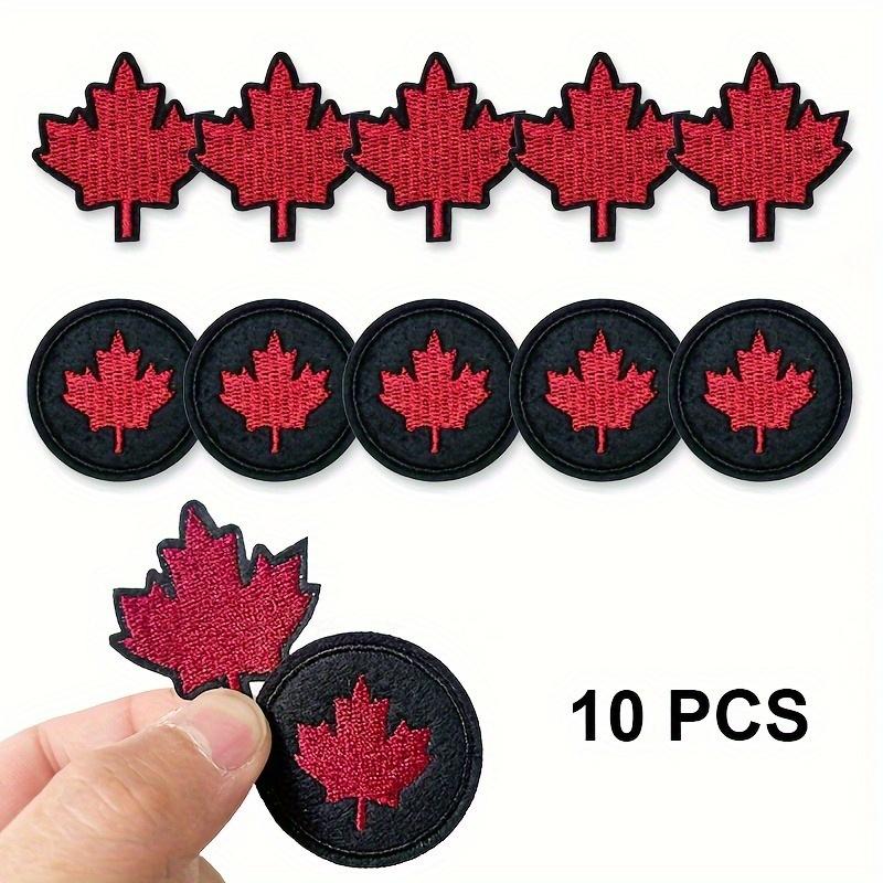 10pcs Mini Black and Red Maple Leaf Embroidery Badge and Decal - Suitable for Decorating Hats, Clothes, Satchels, Interesting Gift for Friends.