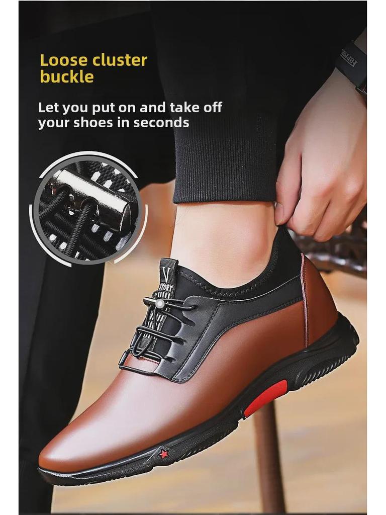 Męskie buty ze skóry naturalnej podwyższające wzrost: 6CM & 8CM Koreański Modny Biznesowy Casual