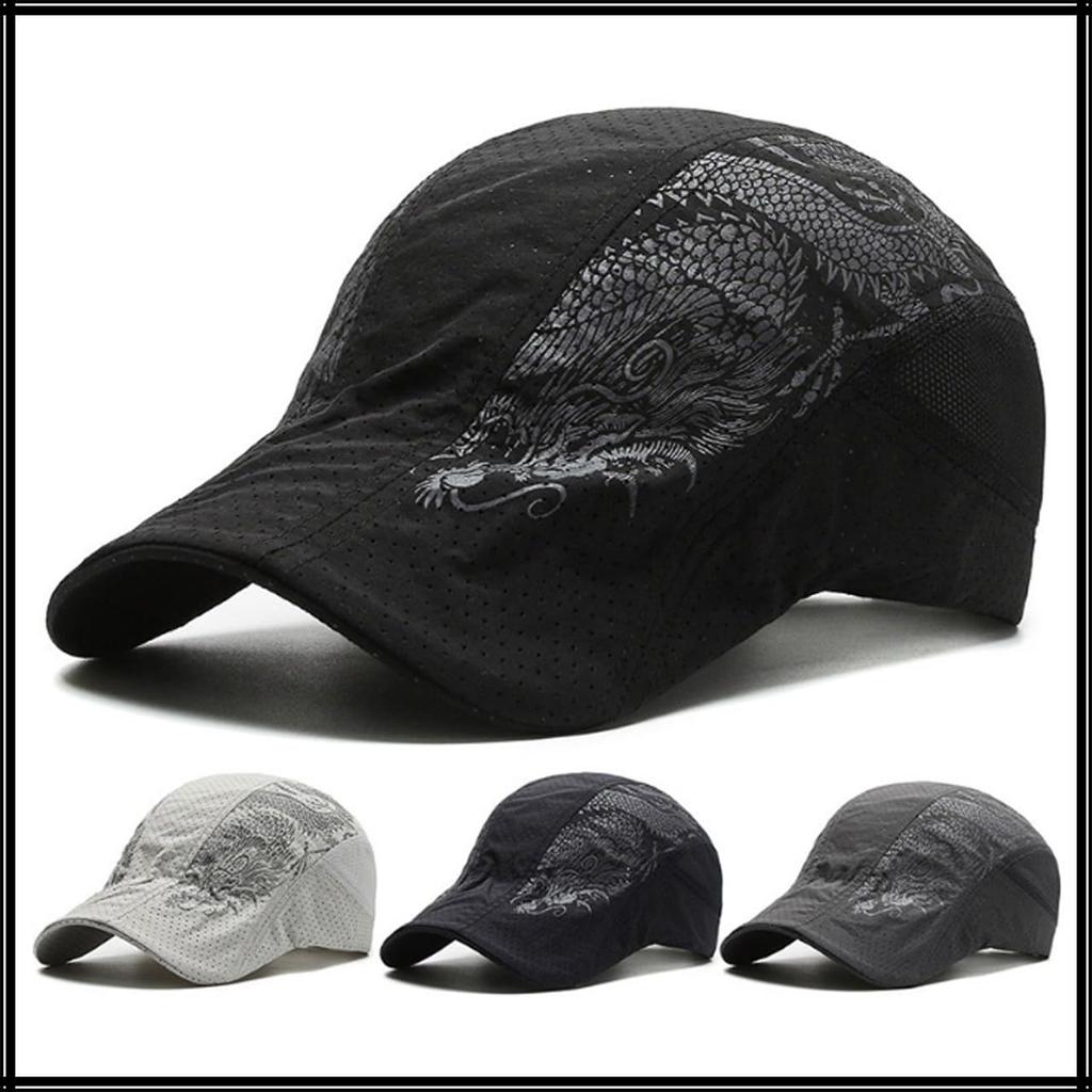 CA770 [White Fang] Hat, Dragon, Cool, Dragon, Brim, Cap, Casual, Stylish, Cool, Men's (Black)