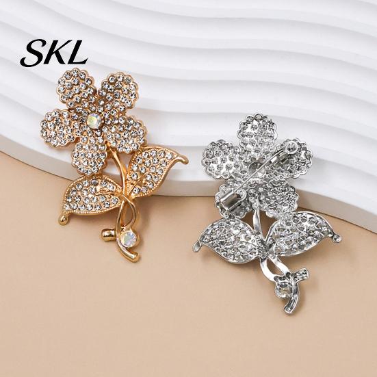 Strong Buckle Brooch Vintage Rhinestone Flower Brooch, Floral Alloy Lapel Pin, Sweater Durable Cardigan Coat Business Suit Decoration, Men Women