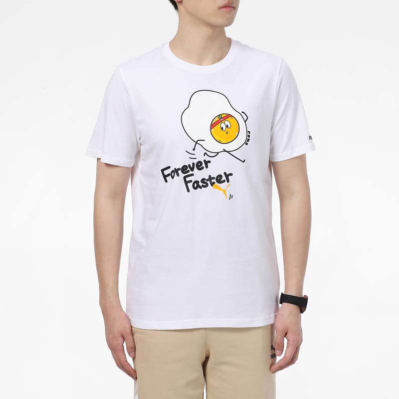 Puma Fun Fried Egg Print Sports Short Sleeve T-Shirt Men Tops White 533197-02