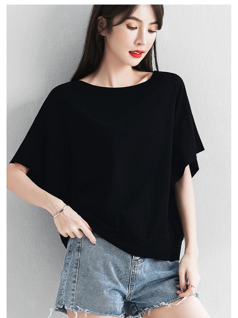 Women's Solid Color One-Shoulder T-Shirt, Casual Loose Fit, Short-Sleeve, Versatile Spring/Autumn Top