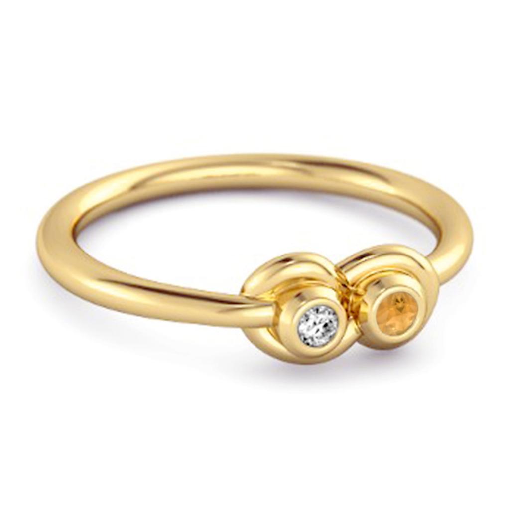Citrine White Accents Infinity Duo Design Ring - 925 Sterling Silver Gold Vermeil
