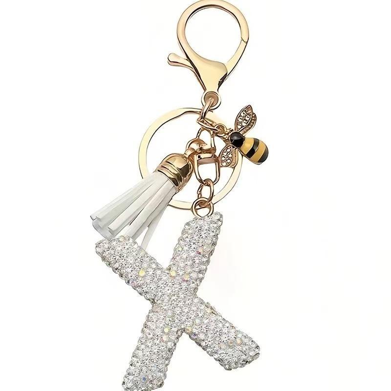 Błyszczący Rhinestone Litera Początkowa A Z Brelok Uroczy Breloczek z Pszczółką Ozdoba z Frędzli Spersonalizowane Prezenty Na Kluczyki Samochodowe Torbę