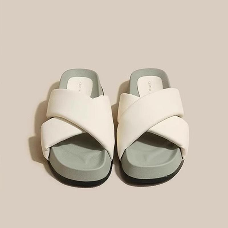New cross-strapped platform bread slippers women's summer wear open-toed cool slippers non-slip beach shoes