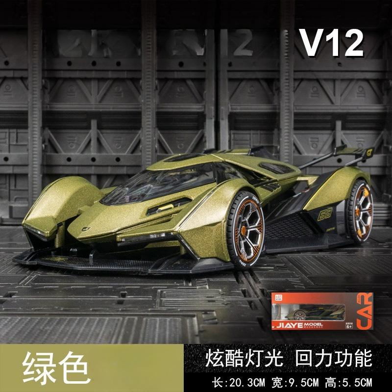 1:22 V12 Gt Superauto Model Geluid En Licht Pullback Speelgoed Voertuigen Diecast Kind Jongen Cadeau Metaal Auto Minatuur