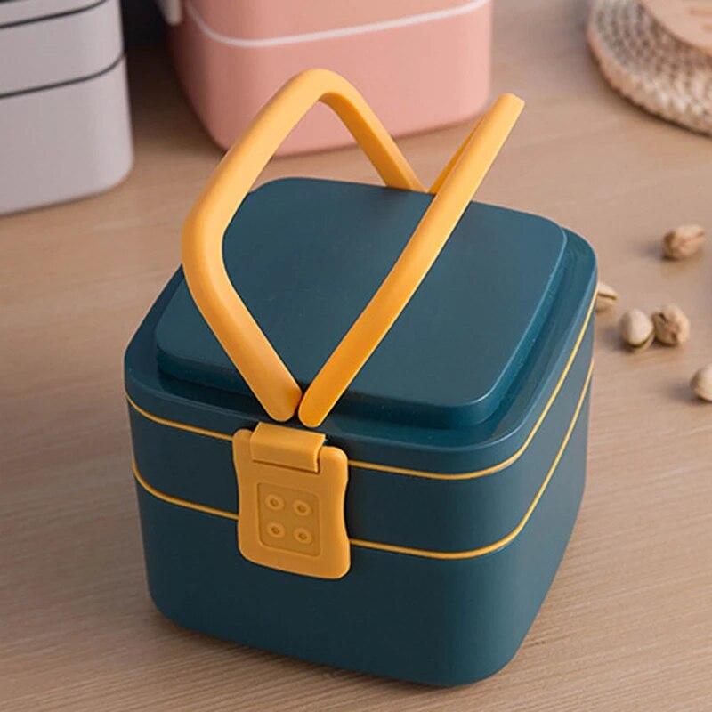 1100ml Tragbare 2-lagige gesunde Lunchbox Lebensmittelbehälter Mikrowellenherd Mittagessen Bento-Boxen mit Besteck Lunchbox