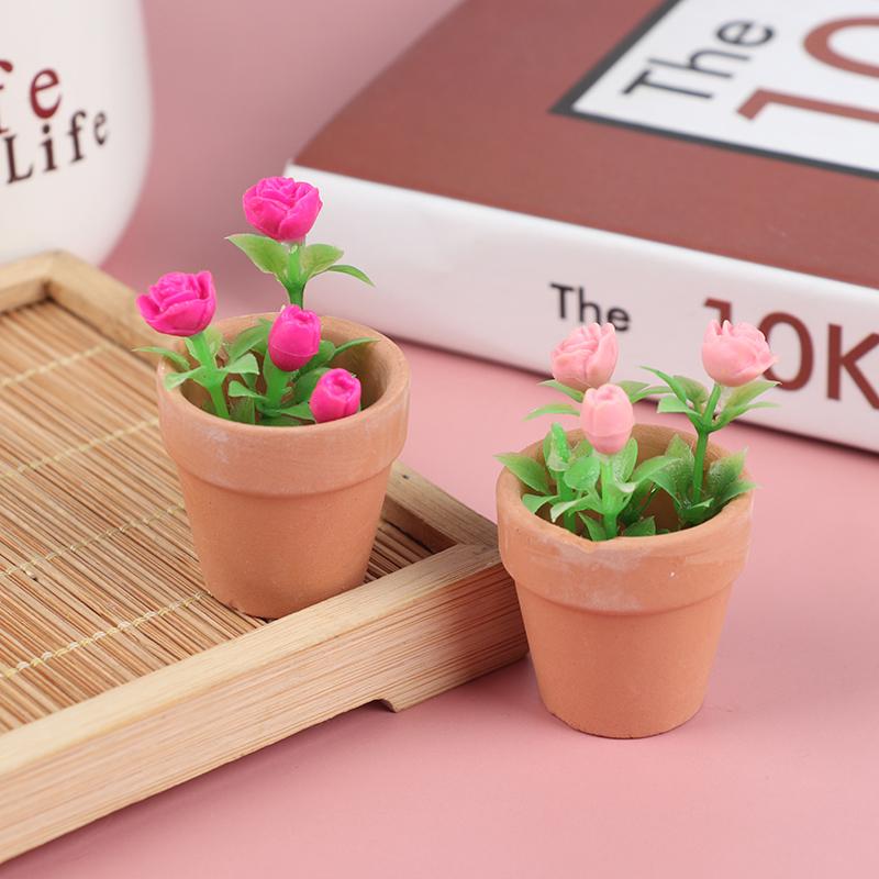1 bucată plantă în ghiveci cu trandafiri în miniatură pentru casă de păpuși