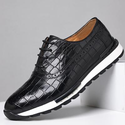 High Grade Men Genuine Leather Casual Dialy Sneakers Stone Pattern Cowhide Leather Men Comfortable Outdoor Walking Shoes Size 46