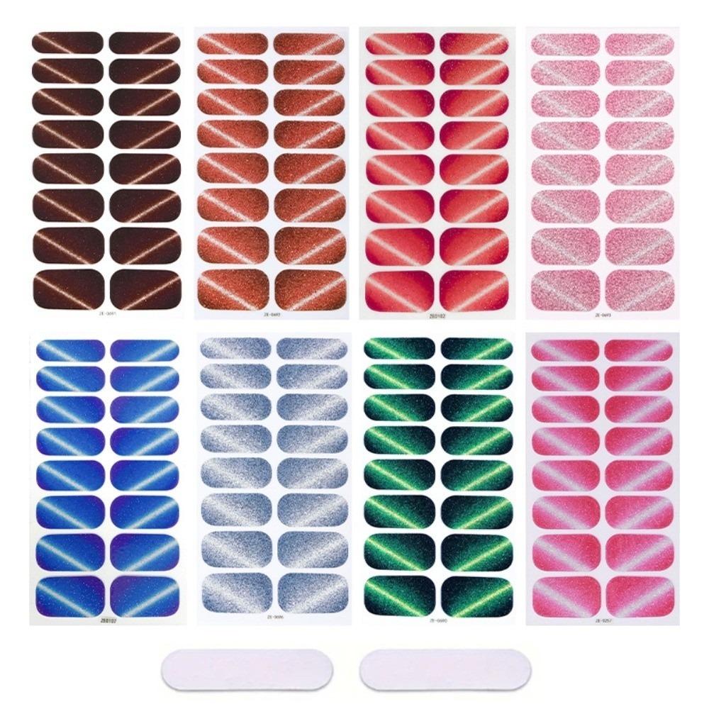 

8 Sheets Sequined Texture Cat Eye Nail Sticker 16 Finger Set Nail Polish Sticker Home Nail Design Style 1