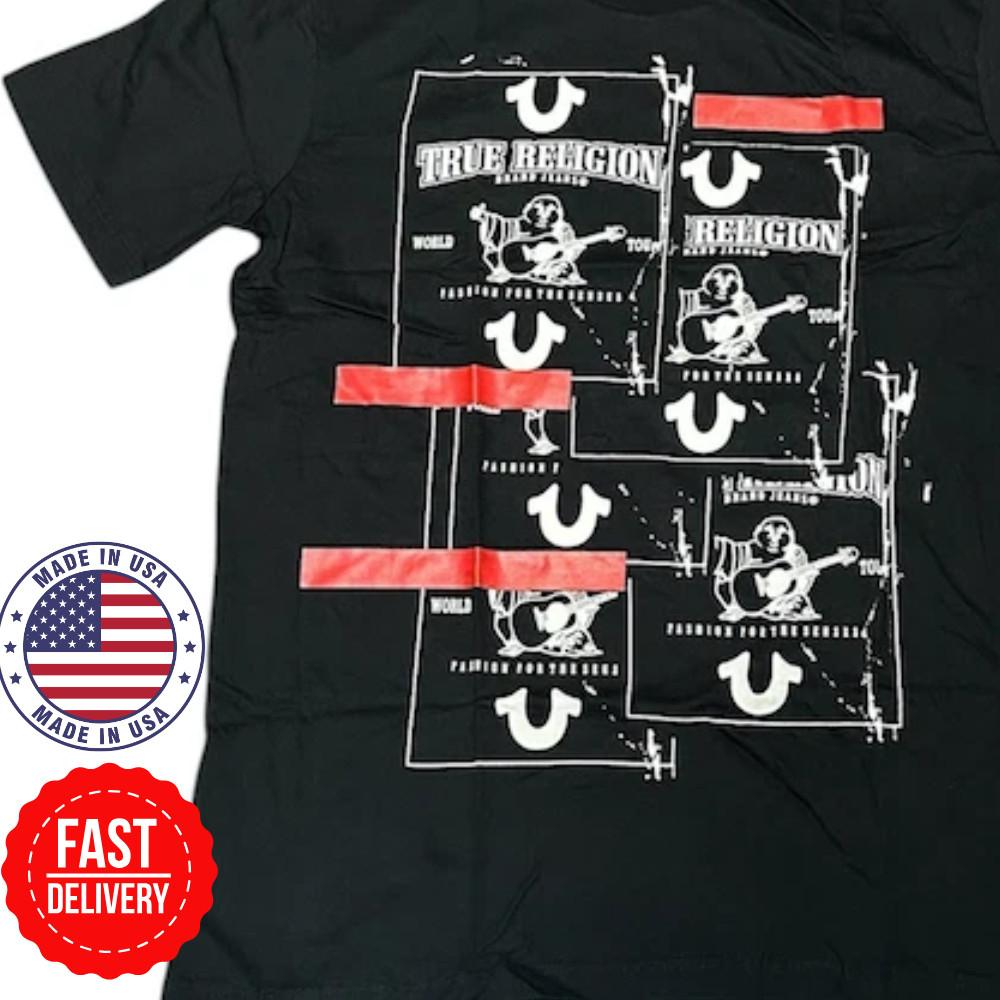 

TRUE RELIGION Черная футболка с коротким рукавом BUDDHA TAPE Дизайнерская футболка с графическим принтом Новая с бирками Модная унисекс футболка S