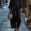 Women's Fashionable Sexy Style Deep V-Neck Long-Sleeve Solid Color  Wear Wide-Leg Pants Jumpsuit
