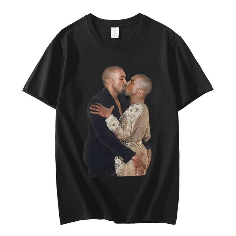 Rapper Kanye West Kissing T Shirt Retro Graphic T Shirts Cotton Tshirt Omari West Fans Lovers Unisex Women Hip Hop Oversized Tees