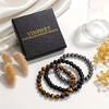 3pcs Mixed Material Bracelet Set | 8mm Tiger Eye + Ferromagnetic + Obsidian Beads, Handmade Elastic Spiritual Additions, Suitable