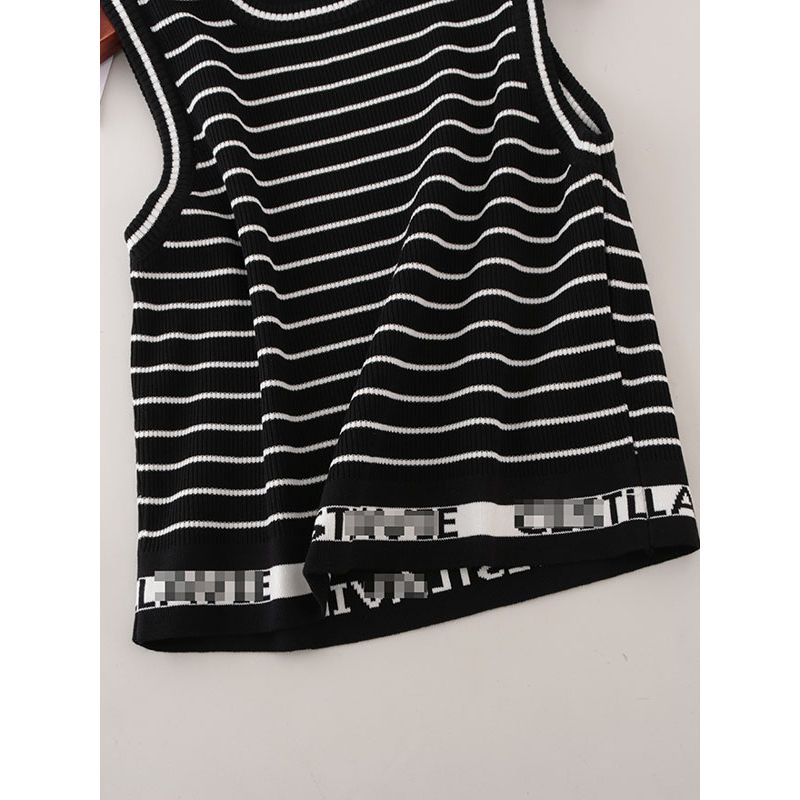Stripes Knitting Camisole Women's Summer 2025 New Arrival Slimming Belly-Covering Inner Bottoming Top Women