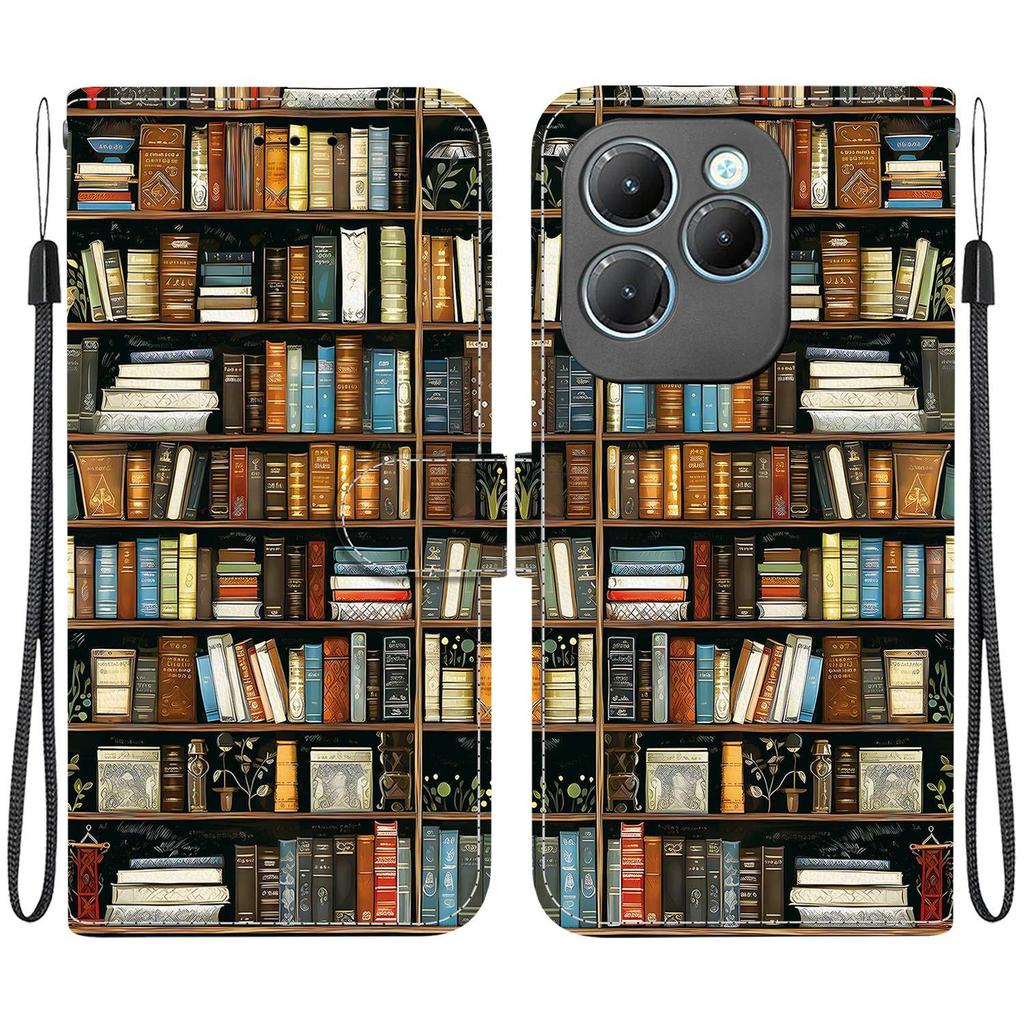 Handmade PU Leather Flip Case for Infinix Hot 40 / Hot 40 Pro Anti-Slip Shockproof Cover with Wrist Strap & Heart/Rose Cat Designs