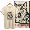 COOLMIND 100% cotton BEIGE cat print exclusive graphic women T shirt big size loose cotton cat lover women tshirt LOVELY cat tee