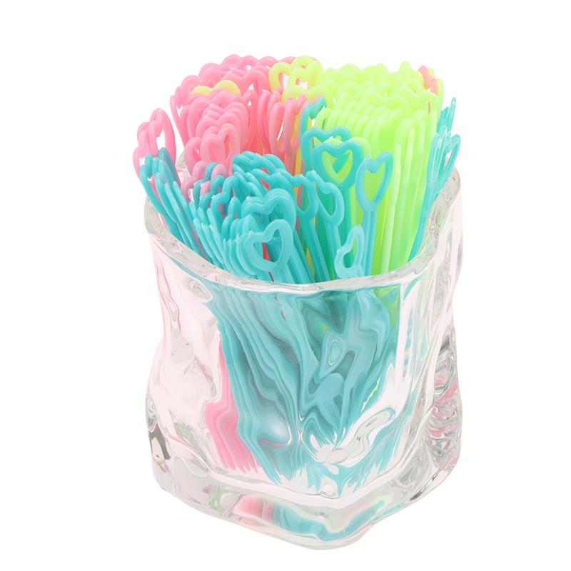 500Pcs Mini Disposable Heart Fruit Fork Mini Snack Cake Dessert Home Dining Plastic Food Fruit Pick Toothpick Bento Party Decor