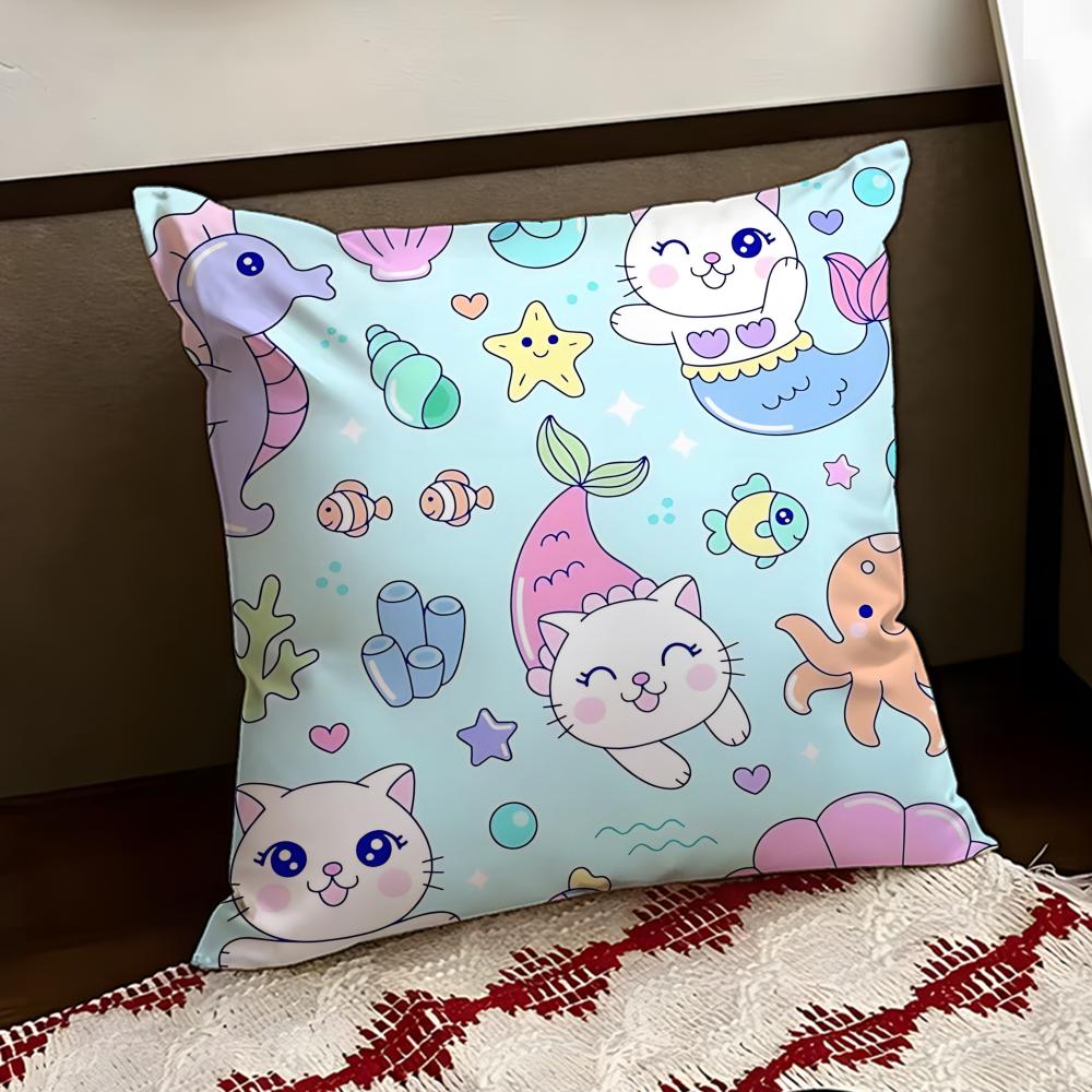 Sparkly Mermaid Cat Blast Cushion Cover Reversible Soft Durable Pillow Cover Home Car MultiScene Use for Daily Comfort