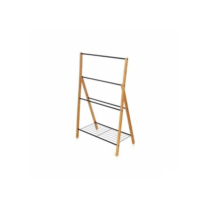 Porte-serviettes sur pied - Kipit - Noir - Métal - Bambou - 60x90x37 cm - 4 unités - Stable - Design moderne