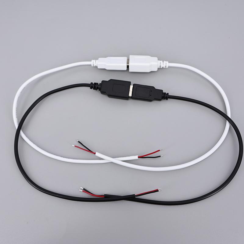 2pin 5V USB 2.0 Male Female Jack Connector Cable Power Extension Cable Black White 0.3m 1m for Computer Accessories