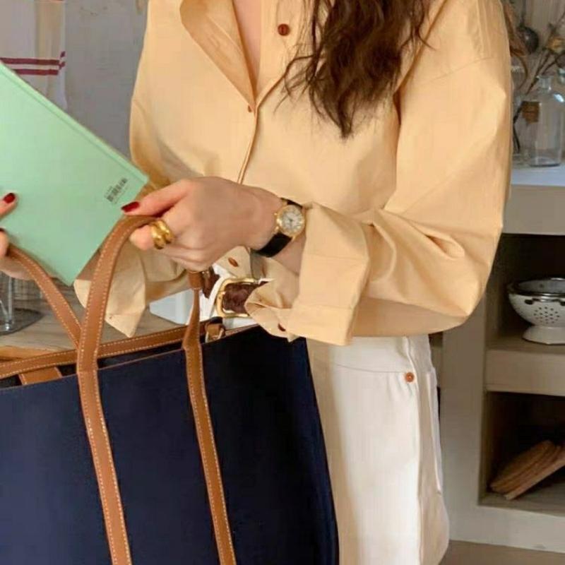 

Весна Осень Новые Блузки с Лацканами и Длинными Рукавами Женские в Западном Стиле Однотонные Простые на Пуговицах Корейские Рубашки XL абрикосовый