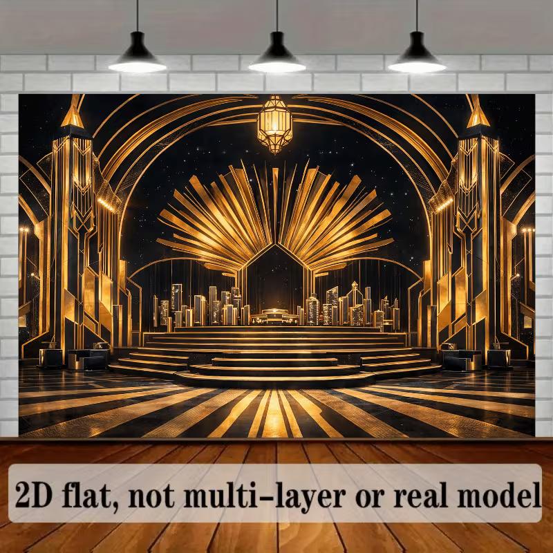 2D Art Deco Ballroom Backdrop Great Gatsby Prom Party Background Cloth
