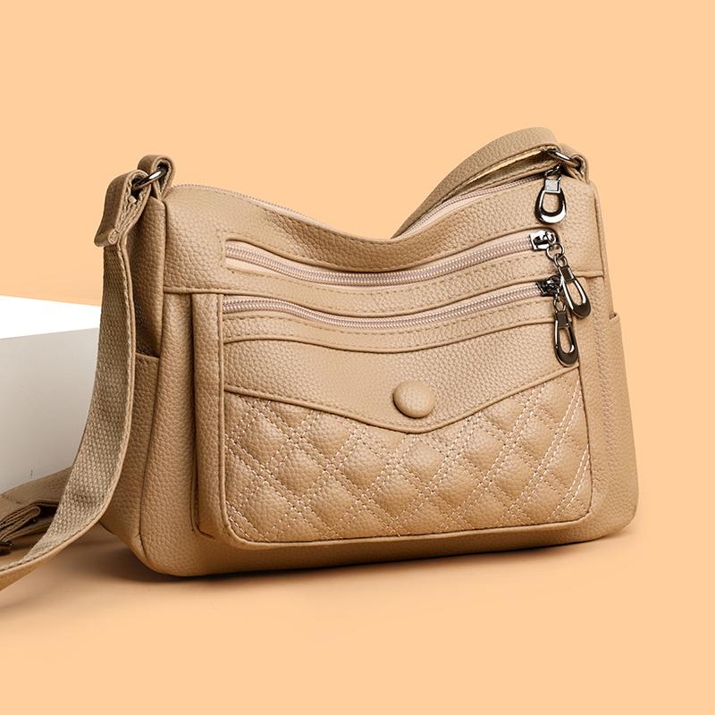 Lingge Women's Bag Soft Leather Crossbody Bag Middle-aged Mother's Bag Shoulder Bag
