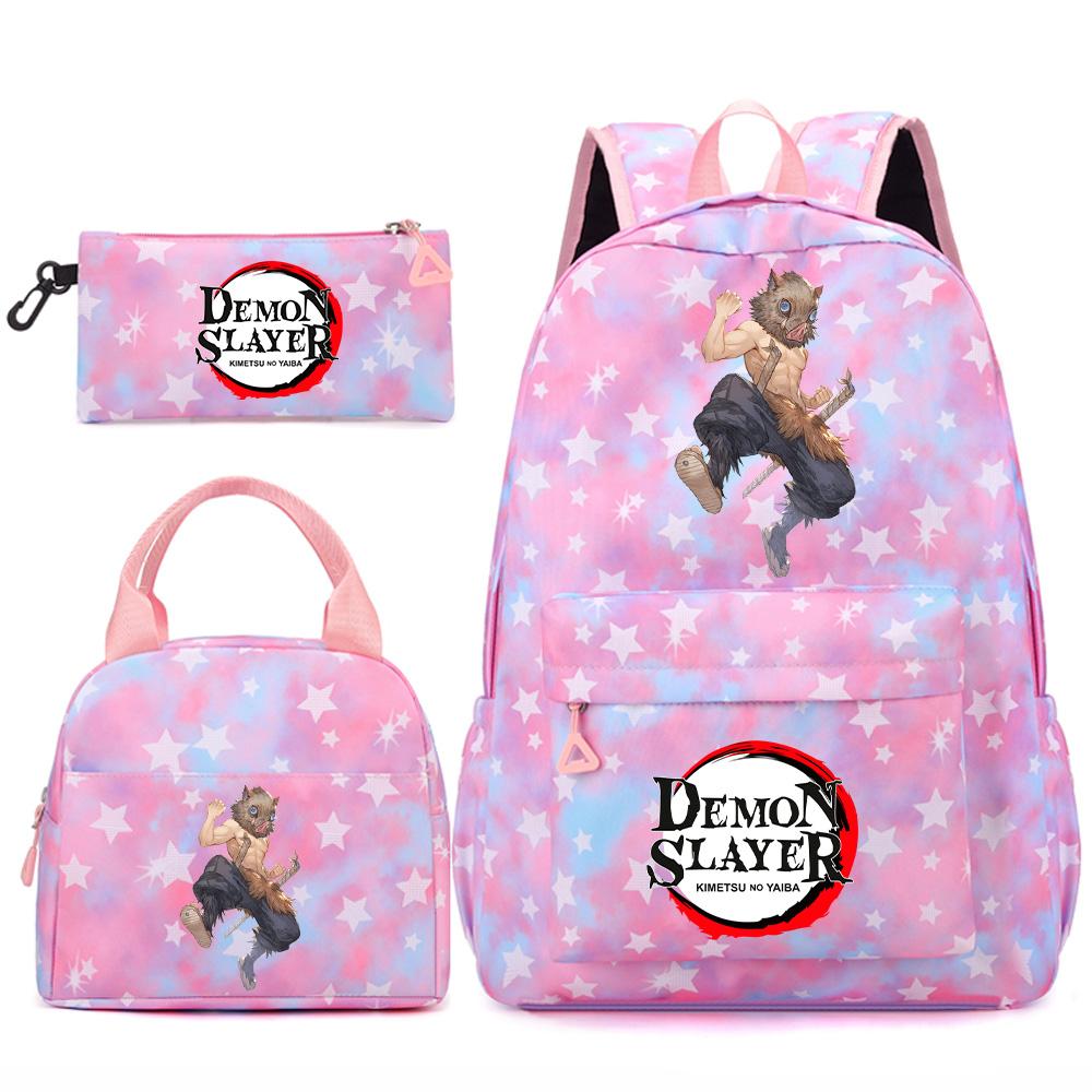 3 st/set Tecknad Demon Slayer Tryckt Ryggsäck Handväska Pennskrin för Tonåring Student Flicka Pojke Skolväska Stor Kapacitet Vattentät Resväska Gåva