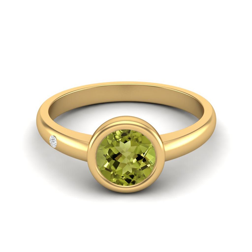 0.85 Ctw Round 925 Sterling Silver Gold Vermeil Peridot Solitaire Women Wedding Ring