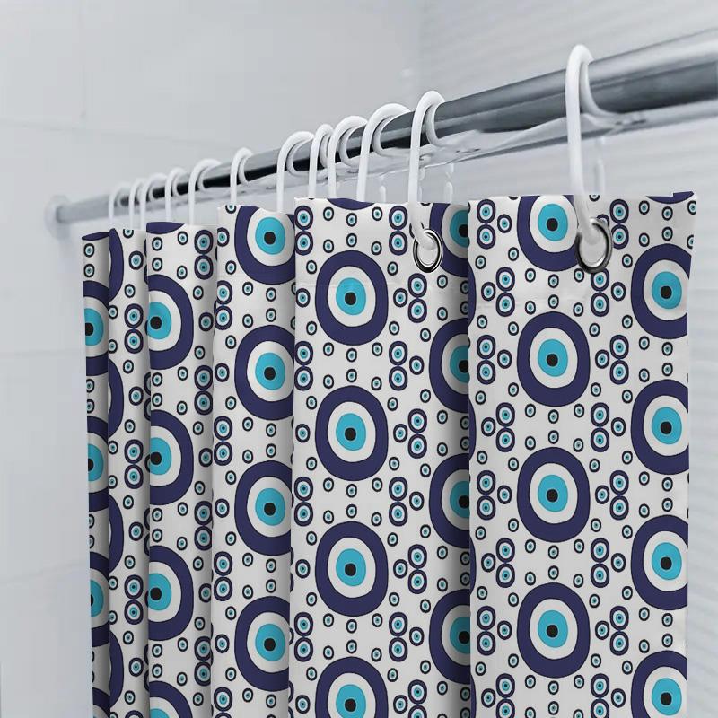 Bathroom Shower Curtain Blue Eye Pattern Turkish Evil Eye Home Decor Waterproof Fabric Shower Liner Washable