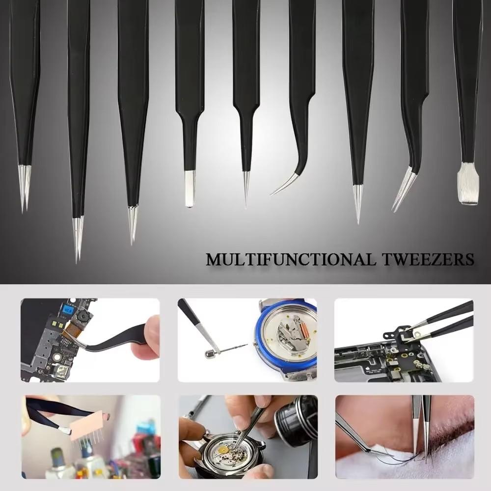 10PCS Precision Tweezers Set, Stainless Steel Anti-Static Tweezers Kit for Electronics Soldering, Jewelry-Making, Laboratory