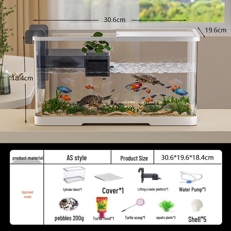Versatile Desktop Turtle & Fish Aquarium with Basking Platform and Integrated Circulation System